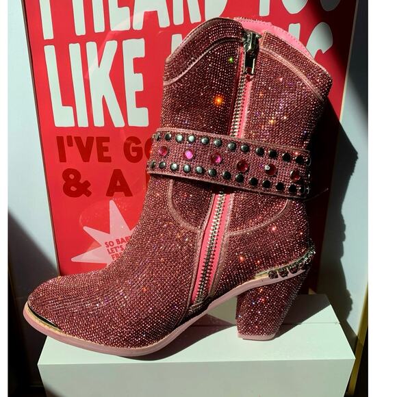 Dolls Kill Pink Glitter Ankle Boots - Picture 4 of 9
